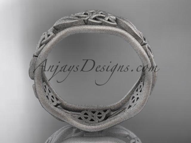 14kt white gold celtic trinity knot wedding band, matte finish wedding band, engagement ring CT7506G - AnjaysDesigns