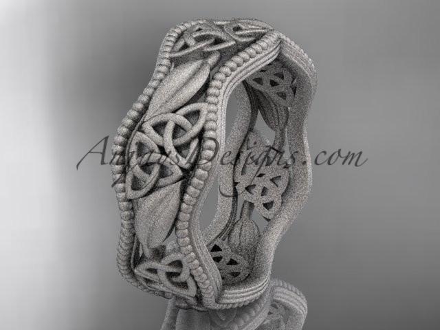 14kt white gold celtic trinity knot wedding band, matte finish wedding band, engagement ring CT7508G - AnjaysDesigns
