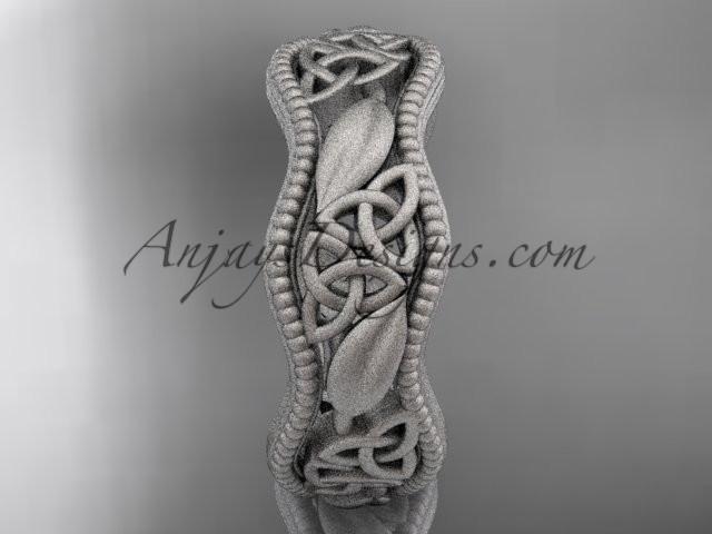 14kt white gold celtic trinity knot wedding band, matte finish wedding band, engagement ring CT7508G - AnjaysDesigns