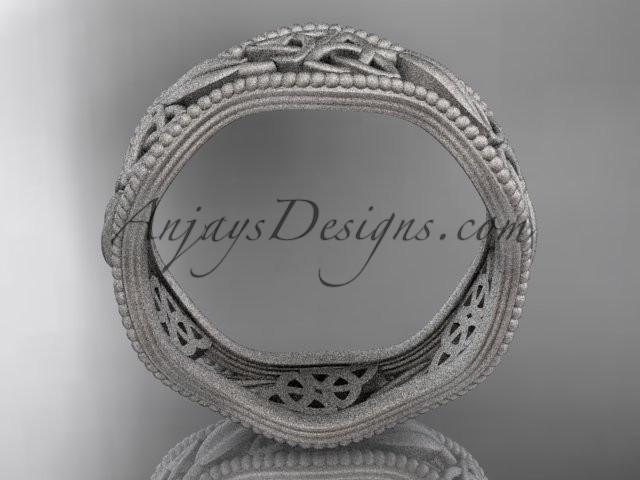 14kt white gold celtic trinity knot wedding band, matte finish wedding band, engagement ring CT7508G - AnjaysDesigns