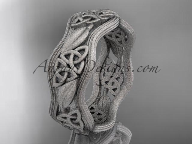14kt white gold celtic trinity knot wedding band, matte finish wedding band, engagement ring CT7510G - AnjaysDesigns