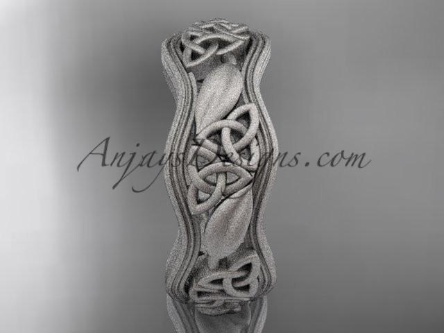 14kt white gold celtic trinity knot wedding band, matte finish wedding band, engagement ring CT7510G - AnjaysDesigns