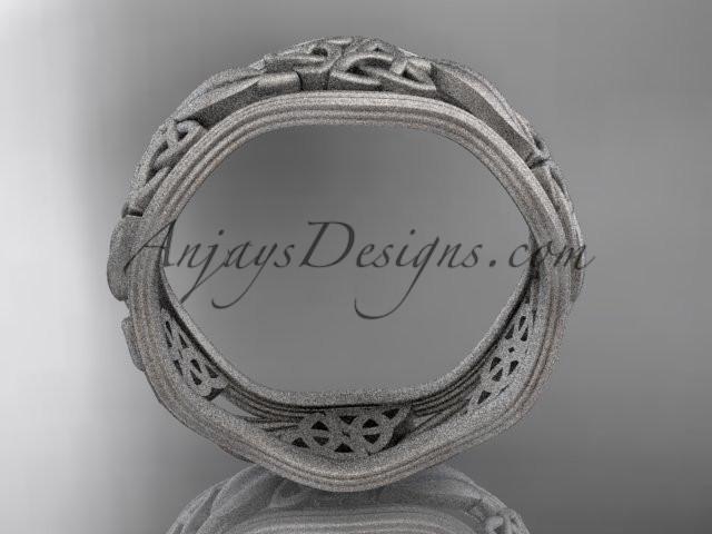 14kt white gold celtic trinity knot wedding band, matte finish wedding band, engagement ring CT7510G - AnjaysDesigns