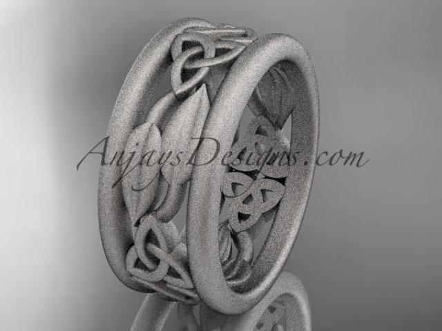 14kt white gold celtic trinity knot wedding band, matte finish wedding band, engagement ring CT7511G - AnjaysDesigns