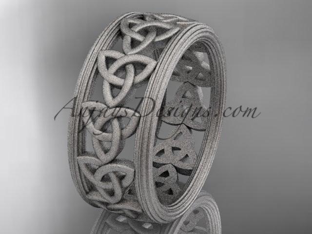 14kt white gold celtic trinity knot wedding band, matte finish wedding band, engagement ring CT7513G - AnjaysDesigns