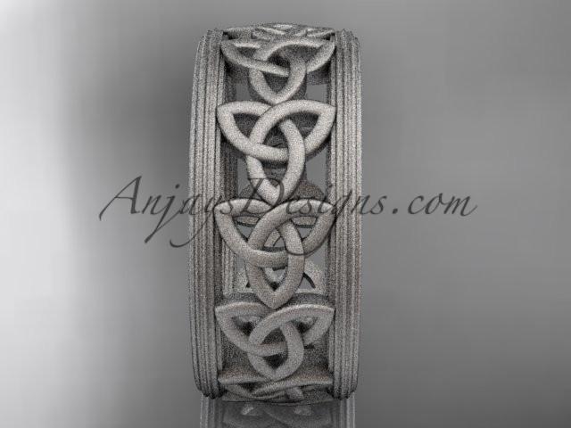 14kt white gold celtic trinity knot wedding band, matte finish wedding band, engagement ring CT7513G - AnjaysDesigns