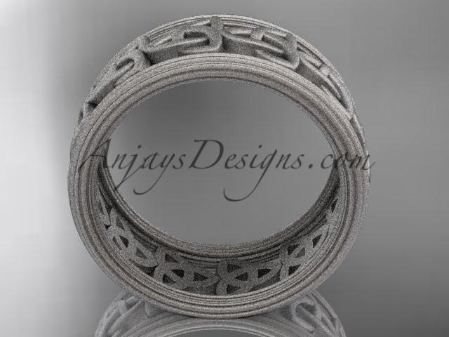 14kt white gold celtic trinity knot wedding band, matte finish wedding band, engagement ring CT7513G - AnjaysDesigns