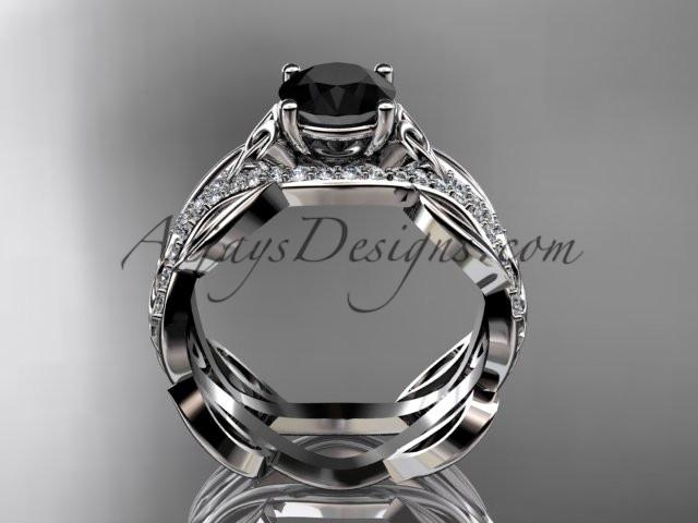 platinum diamond celtic trinity knot wedding ring, engagement ring with a Black Diamond center stone CT7515 - AnjaysDesigns