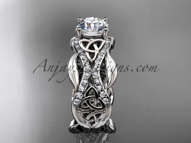 platinum diamond celtic trinity knot wedding ring, engagement ring with a "Forever One" Moissanite center stone CT7515 - AnjaysDesigns