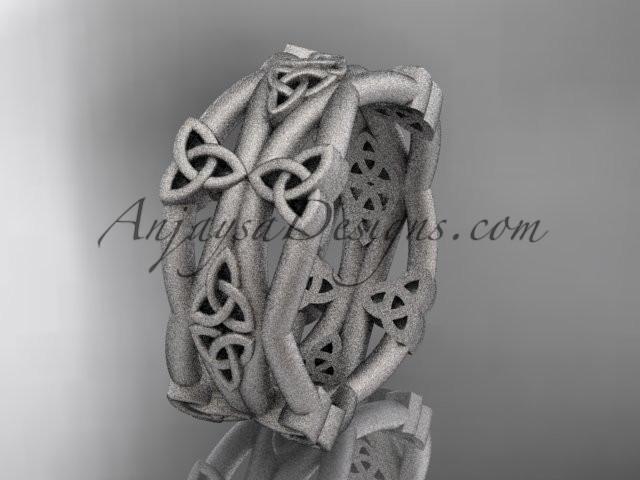14kt white gold celtic trinity knot wedding band, matte finish wedding band, engagement ring CT7517G - AnjaysDesigns