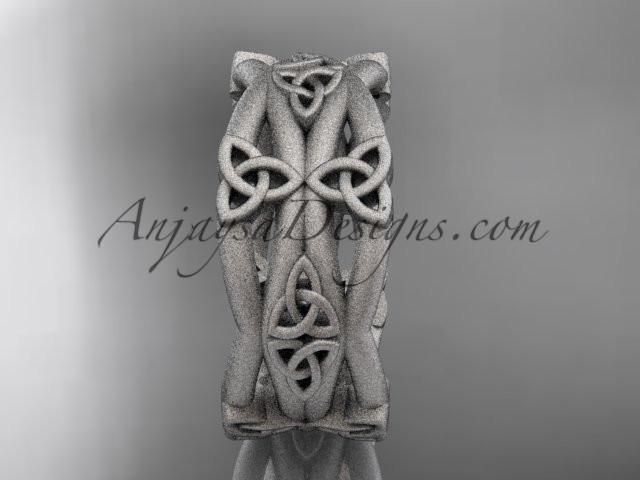 14kt white gold celtic trinity knot wedding band, matte finish wedding band, engagement ring CT7517G - AnjaysDesigns