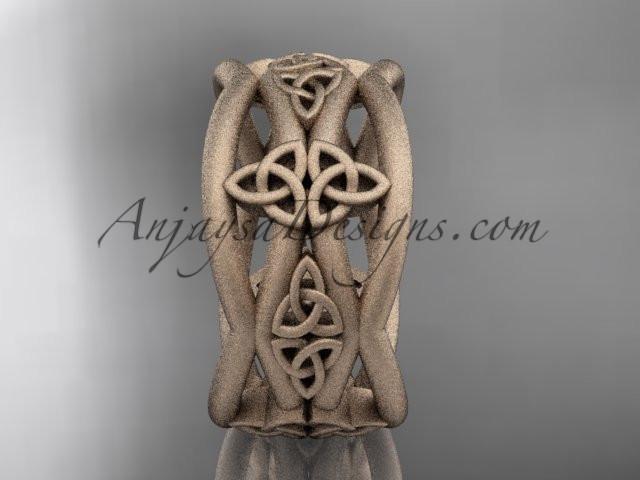 14kt rose gold celtic trinity knot wedding band, matte finish wedding band, engagement ring CT7519G - AnjaysDesigns
