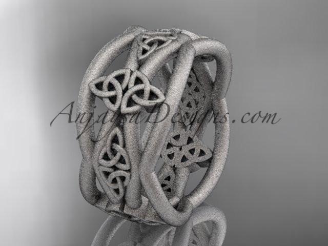 14kt white gold celtic trinity knot wedding band, matte finish wedding band, engagement ring CT7519G - AnjaysDesigns