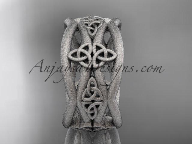 14kt white gold celtic trinity knot wedding band, matte finish wedding band, engagement ring CT7519G - AnjaysDesigns