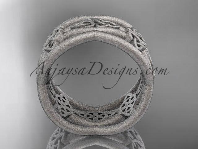 14kt white gold celtic trinity knot wedding band, matte finish wedding band, engagement ring CT7519G - AnjaysDesigns