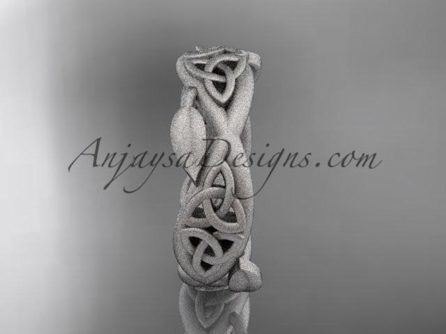 14kt white gold celtic trinity knot wedding band, matte finish wedding band, triquetra ring, engagement ring CT7520G - AnjaysDesigns
