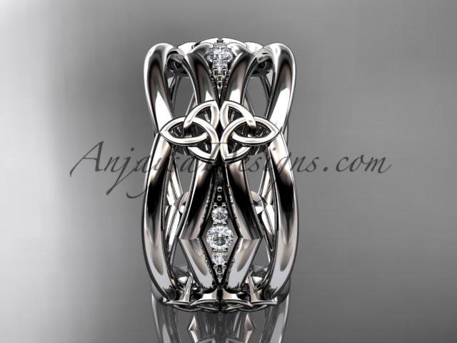 14kt white gold diamond celtic trinity knot wedding band, triquetra ring, engagement ring CT7521B - AnjaysDesigns