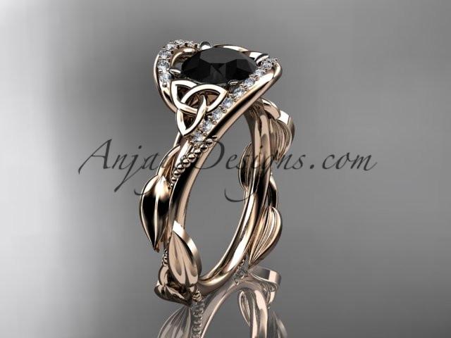 14kt rose gold celtic trinity knot engagement ring , wedding ring with Black Diamond center stone CT764 - AnjaysDesigns