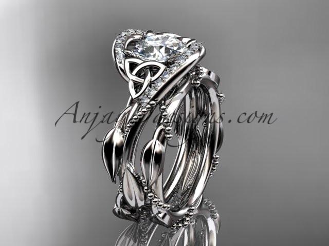 14kt white gold celtic trinity knot engagement set, wedding ring with "Forever One" Moissanite center stone CT764S - AnjaysDesigns