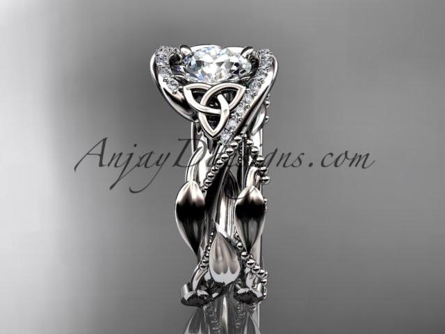 14kt white gold celtic trinity knot engagement set, wedding ring CT764S - AnjaysDesigns