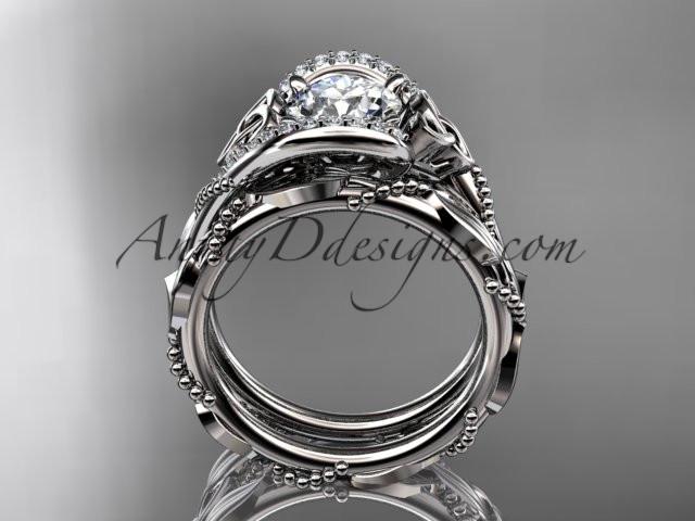 14kt white gold celtic trinity knot engagement set, wedding ring with "Forever One" Moissanite center stone CT764S - AnjaysDesigns