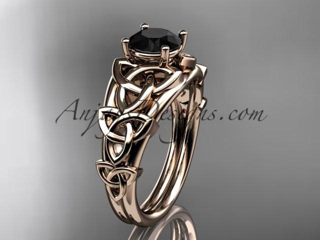 14kt rose gold celtic trinity knot engagement ring , wedding ring with a Black Diamond center stone CT765 - AnjaysDesigns