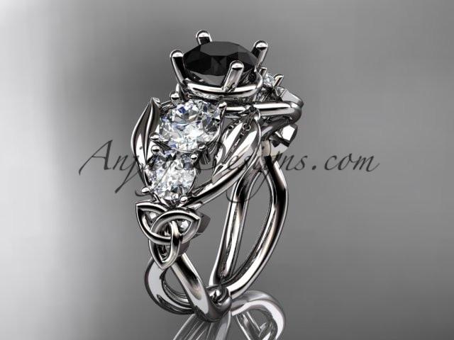 14kt white gold celtic trinity knot engagement ring , wedding ring with Black Diamond center stone CT769 - AnjaysDesigns