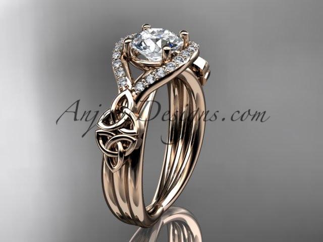 14kt rose gold celtic trinity knot engagement ring ,diamond wedding ring with "Forever One" Moissanite center stone CT785 - AnjaysDesigns