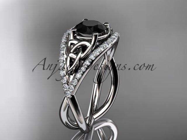 platinum celtic trinity knot engagement ring ,diamond wedding ring with Black Diamond center stone CT788 - AnjaysDesigns