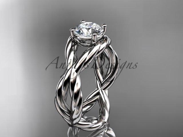 14kt white gold "Forever One" Moissanite twisted rope engagement ring RP8181