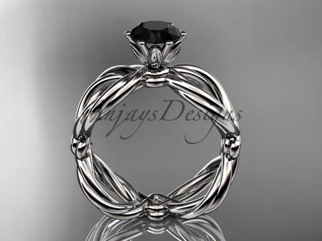 14kt white gold twisted rope engagement ring with a Black Diamond center stone RP8192