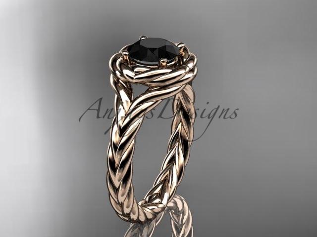 14kt rose gold twisted rope engagement ring with a Black Diamond center stone RP8201
