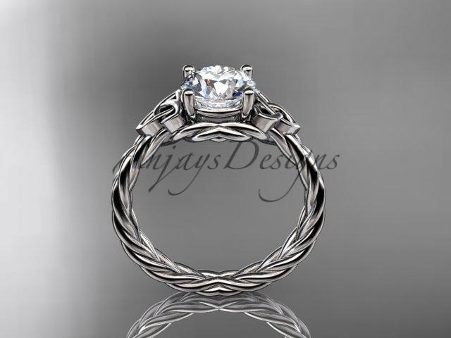 14kt white gold rope triquetra celtic engagement ring with a "Forever One" Moissanite center stone RPCT9112