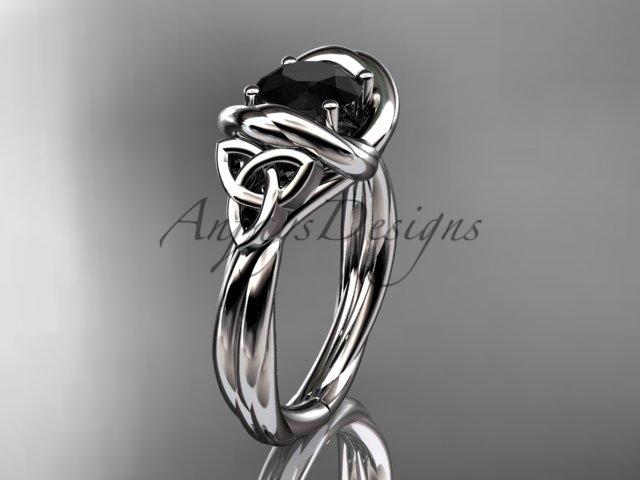 14kt white gold trinity celtic twisted rope wedding ring with a Black Diamond center stone RPCT9146