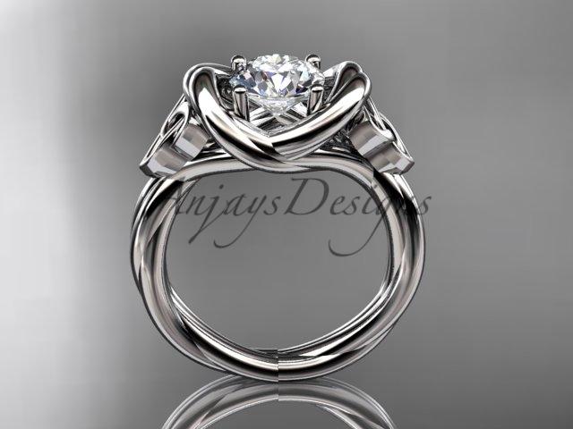 14kt white gold trinity celtic twisted rope wedding ring with a "Forever One" Moissanite center stone RPCT9146