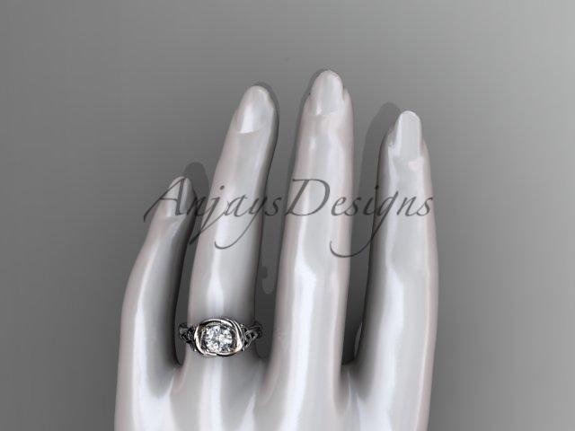 14kt white gold trinity celtic twisted rope wedding ring with a "Forever One" Moissanite center stone RPCT9146