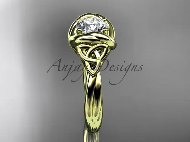 14kt yellow gold trinity celtic twisted rope wedding ring with a "Forever One" Moissanite center stone RPCT9146