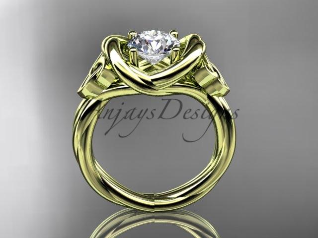 14kt yellow gold trinity celtic twisted rope wedding ring with a "Forever One" Moissanite center stone RPCT9146