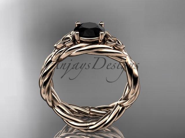 14kt rose gold rope celtic engagement ring with a Black Diamond center stone RPCT9181