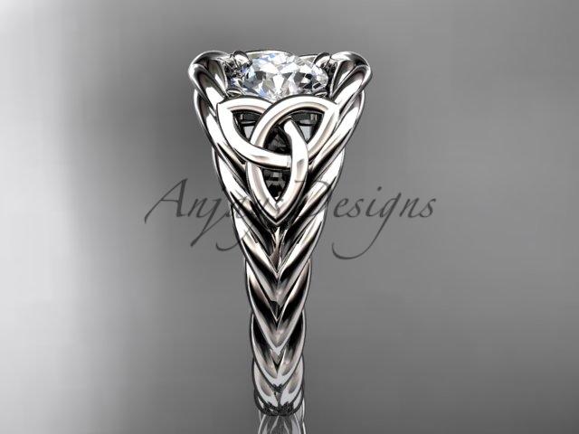 14kt white gold celtic trinity rope wedding ring with a "Forever One" Moissanite center stone RPCT964