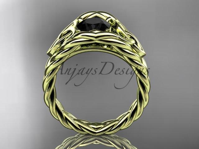 14kt yellow gold celtic trinity rope wedding ring with a Black Diamond center stone RPCT964