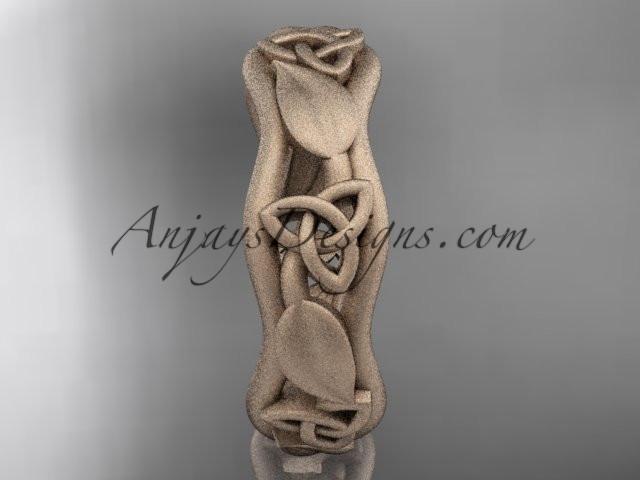14kt rose gold matte finish celtic trinity knot engagement ring, wedding band CT7105B - AnjaysDesigns