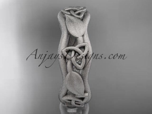 platinum matte finish celtic trinity knot engagement ring, wedding band CT7105B - AnjaysDesigns