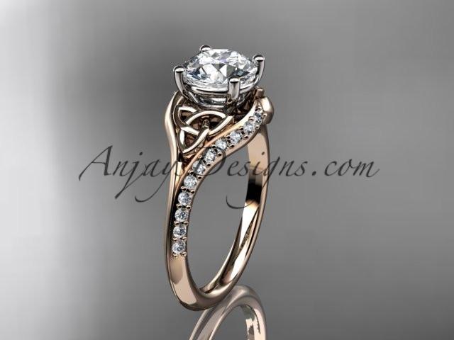 14kt rose gold diamond celtic trinity knot wedding ring, engagement ring with a "Forever One" Moissanite center stone CT7125 - AnjaysDesigns