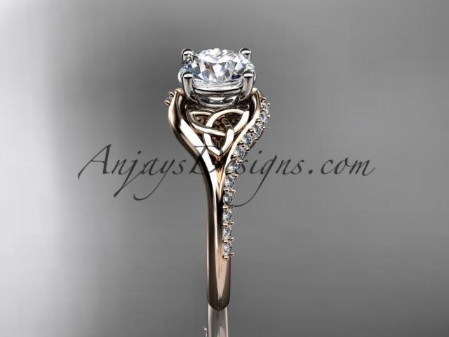 14kt rose gold diamond celtic trinity knot wedding ring, engagement ring with a "Forever One" Moissanite center stone CT7125 - AnjaysDesigns
