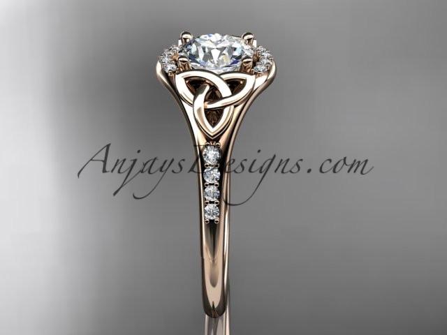 14kt rose gold diamond celtic trinity knot wedding ring, engagement ring with a "Forever One" Moissanite center stone CT7126 - AnjaysDesigns