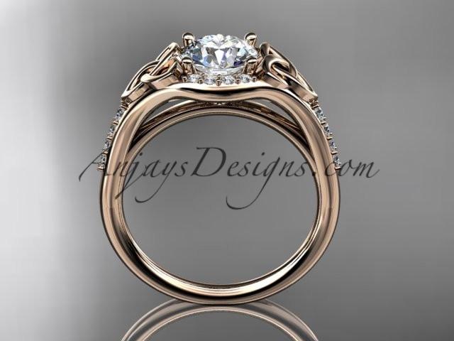 14kt rose gold diamond celtic trinity knot wedding ring, engagement ring with a "Forever One" Moissanite center stone CT7126 - AnjaysDesigns