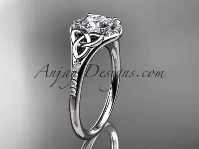 14kt white gold diamond celtic trinity knot wedding ring, engagement ring with a "Forever One" Moissanite center stone CT7126 - AnjaysDesigns