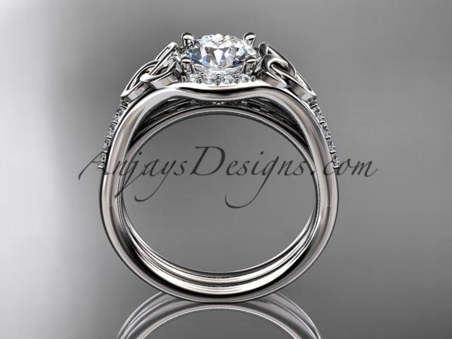 14kt white gold diamond celtic trinity knot wedding ring, engagement set CT7126S - AnjaysDesigns