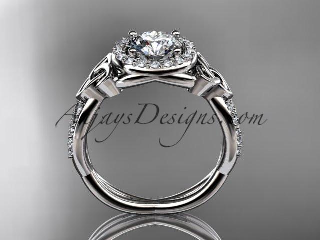 14kt white gold diamond celtic trinity knot wedding ring, engagement ring with a "Forever One" Moissanite center stone CT7127 - AnjaysDesigns